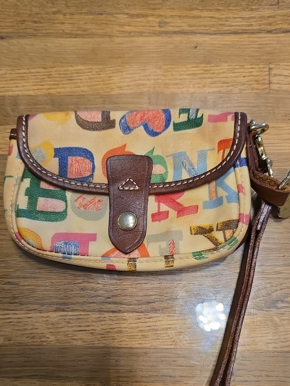 Dooney & Bourke Multicolor Canvas Wristlet Clutch with Brown Trim